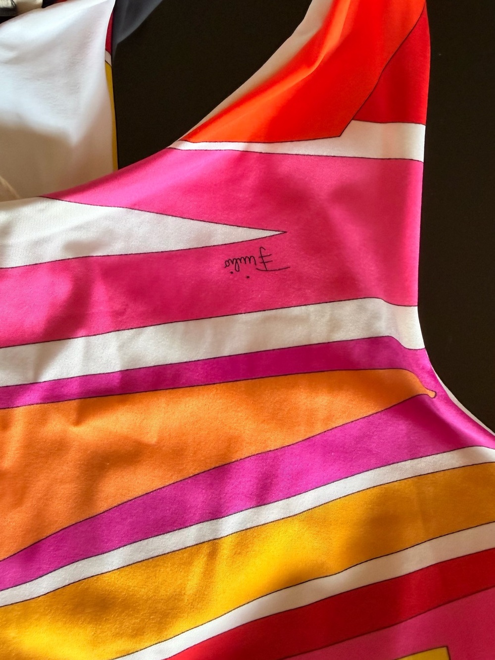 EMILIO PUCCI - Pink Orange Yellow Swirl Racerback Crop Top - Picture 3 of 10